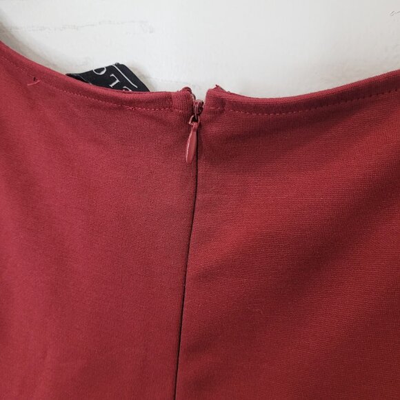 Eloquii Maroon Plus Balloon 3/5 Sleeve Red Ruffle Bodycon Burgundy Midi Dress 20 - Picture 8 of 10